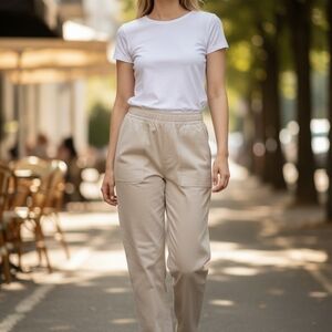 ALIA Womens Beige Dress Pants Elastic Waist 2 Pockets Casual 8 Business Travel